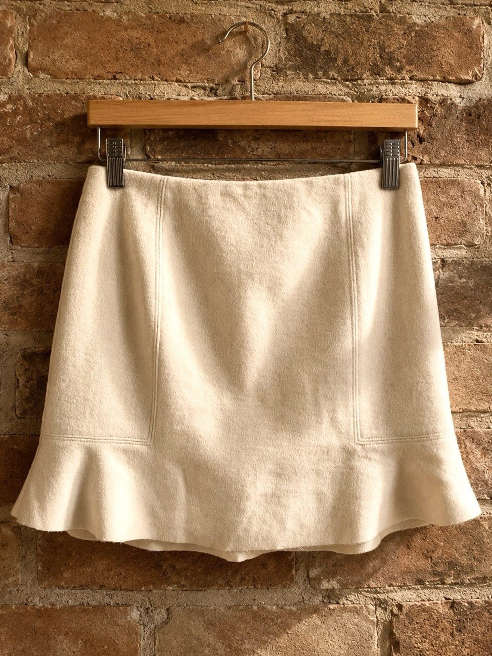 Madewell Boulevard Wool Flare Mini Skirt Ivory Cream Structured Flounce Size 2
